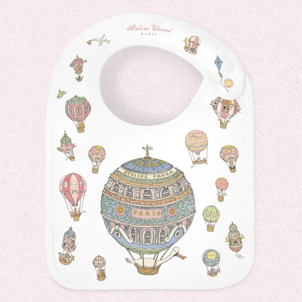 Atelier Choux Paris 100% Cotton Baby Bib with Hot Air Balloon Design